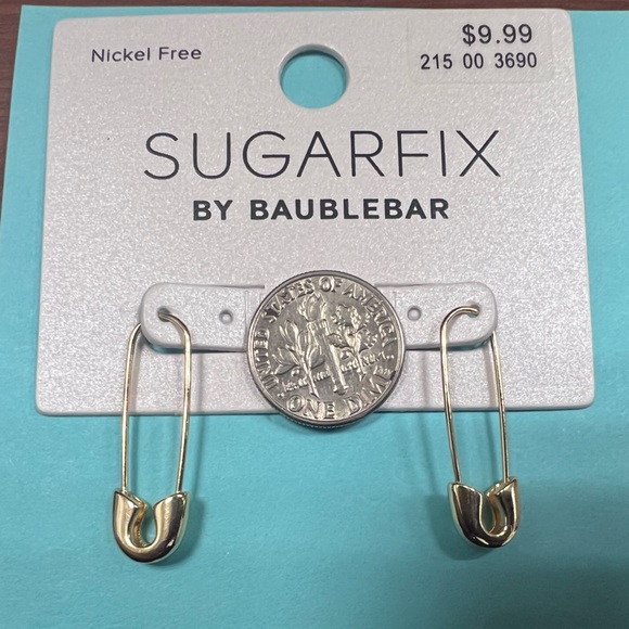 BaubleBar Gold Tone Safety Pin Threader Earrings Nickel Free SugarFix NWT - Picture 2 of 10